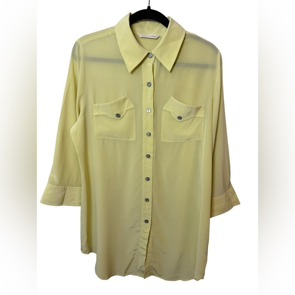 Soft Surroundings 3/4 Sleeve Silk Blouse Size M Yellow